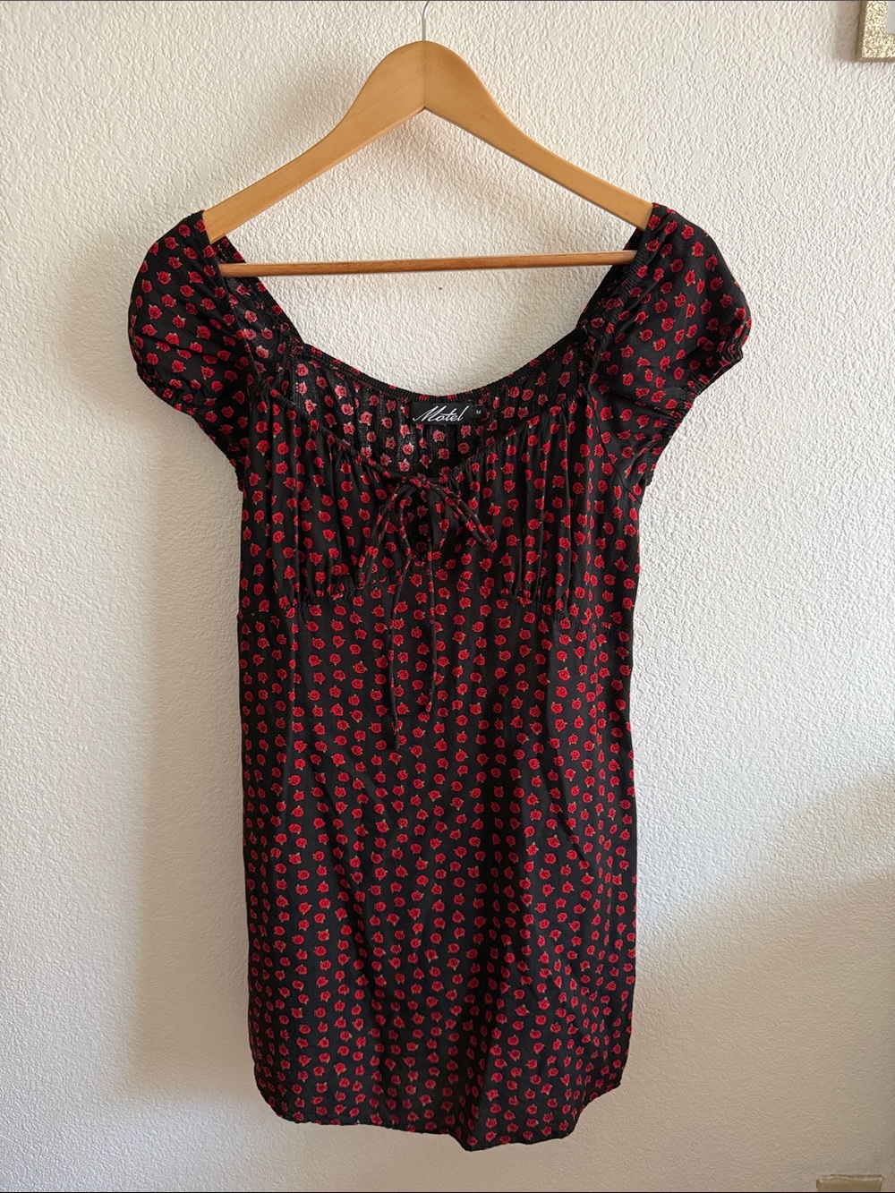 Motel Rocks Black Mini Dress with Red Floral Print